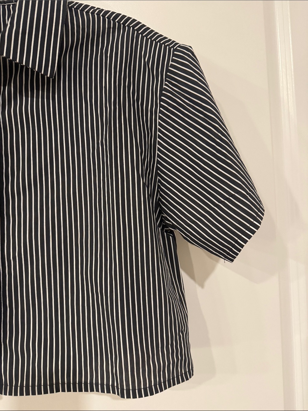 Active USA Black and White Striped Short-Sleeve Button-Down Crop Shirt - Picture 8 of 11